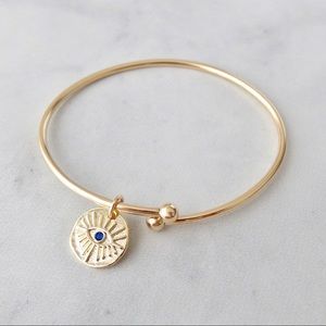 Blue evil eye flex bangle bracelet | 14k gold fill